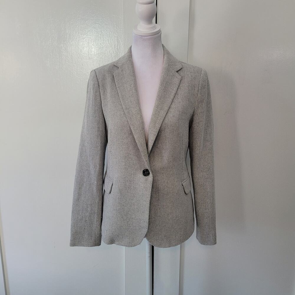 Mural Size S Gray Herringbone One Button Blazer Minimalist Workwear Classic